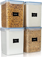 Large Food Storage Containers 5.2L / 175Oz, 4 Pieces BPA Free Plastic Airtight Canisters for Flour, Sugar, Baking Supplies, Rice with Lids, 4 Measuring Cups and 24 Labels, Blue