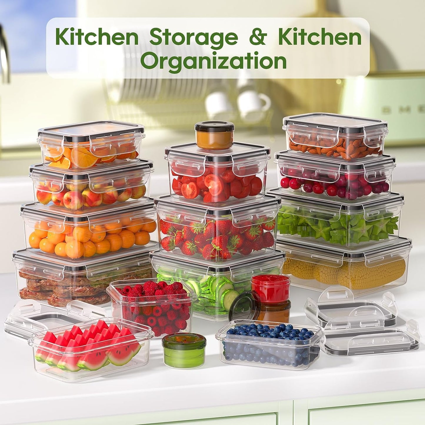 36-Piece Food Storage Containers with Lids(18 Container & 18 Lid), Plastic Food Containers for Pantry & Kitchen Storage and Organization, Bpa-Free, Leak Proof, Reusable with Labels & Pen