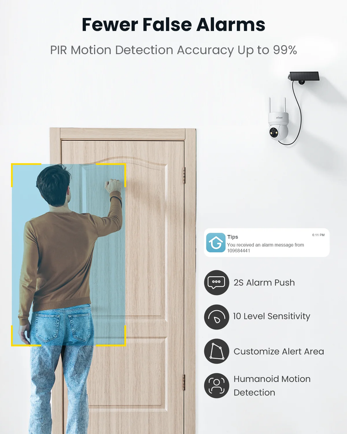 Security Cameras Wireless Outdoor, 2K Wifi Solar Camera for Home Surveillance, 360 View PTZ, Battery Powered, Color Night Vision, Motion Sensor