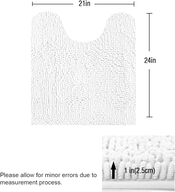 Non-Slip Shaggy Chenille Toilet Contour Bathroom Rug with Water Absorbent, 24 X 21 Inches U-Shaped White