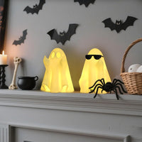 Halloween Decorations Indoor, Set 2 Light-Up Cute Middle Finger Ghost Figurines