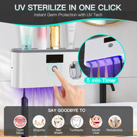 PHANCIR NEW Toothbrush Holder for Bathrooms,5-Slot Wall Mount Toothbrush Sanitizer & Timing Function Wall Mounted with Toothpaste Dispenser for Electric / Regular Toothbrush